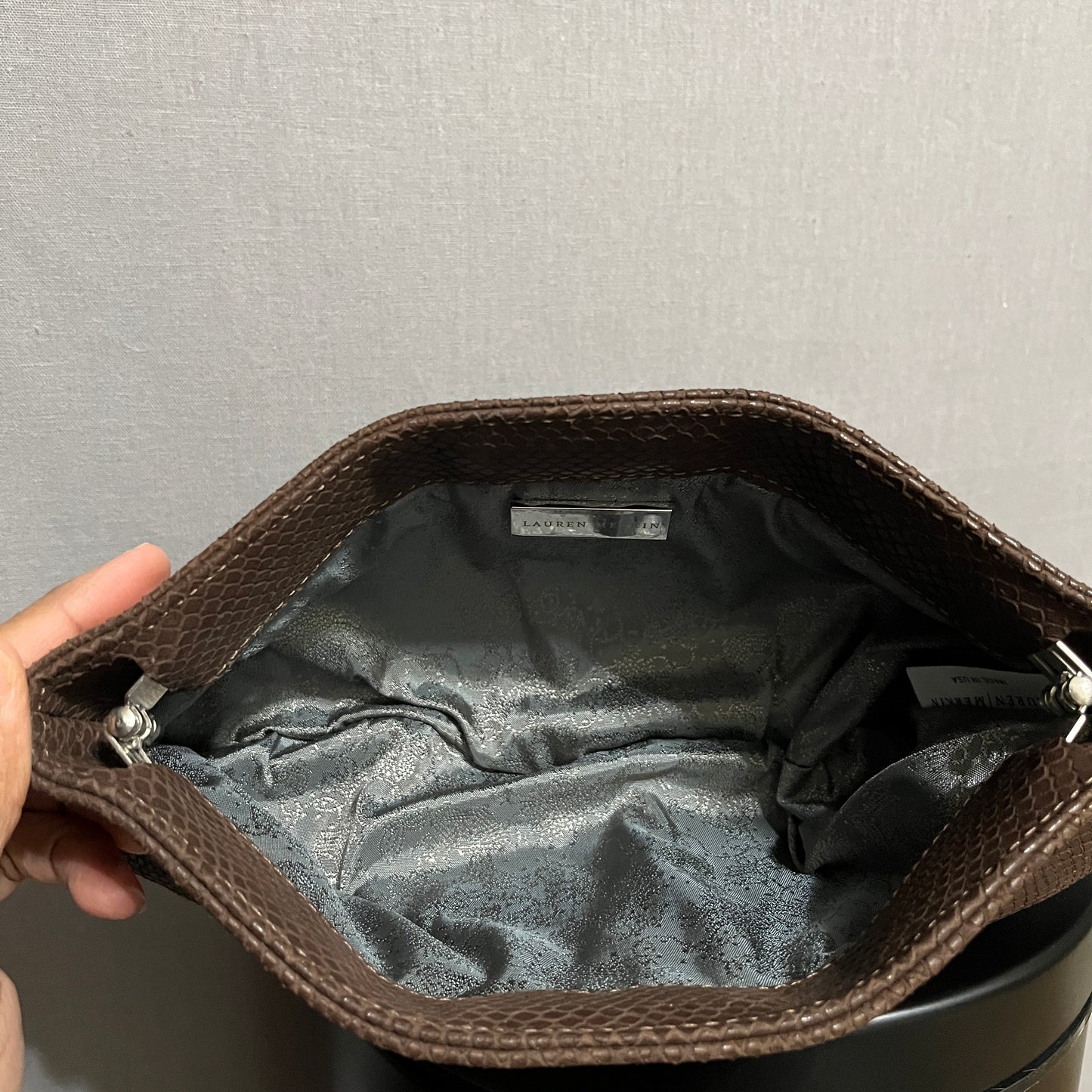 Lauren Merkin Chocolate Leather Clutch Handbag