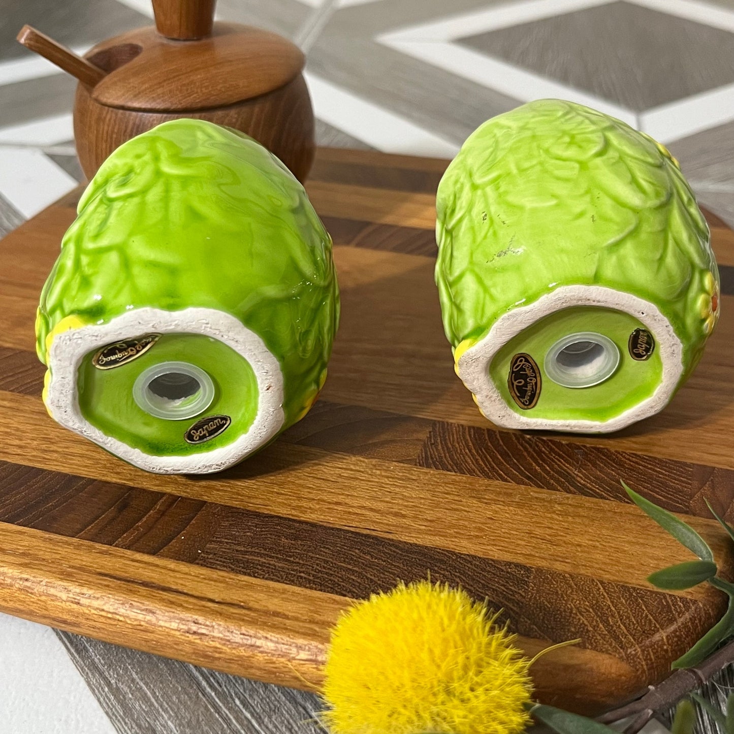 Owls Green 2 Pc Ceramic Salt & Pepper Shakers