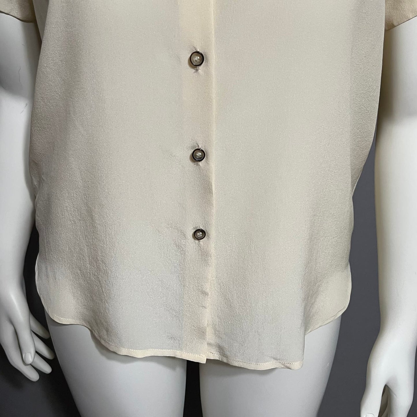 Jones New York Cream Button Front Short Sleeve 100% Silk Blouse Sz-10