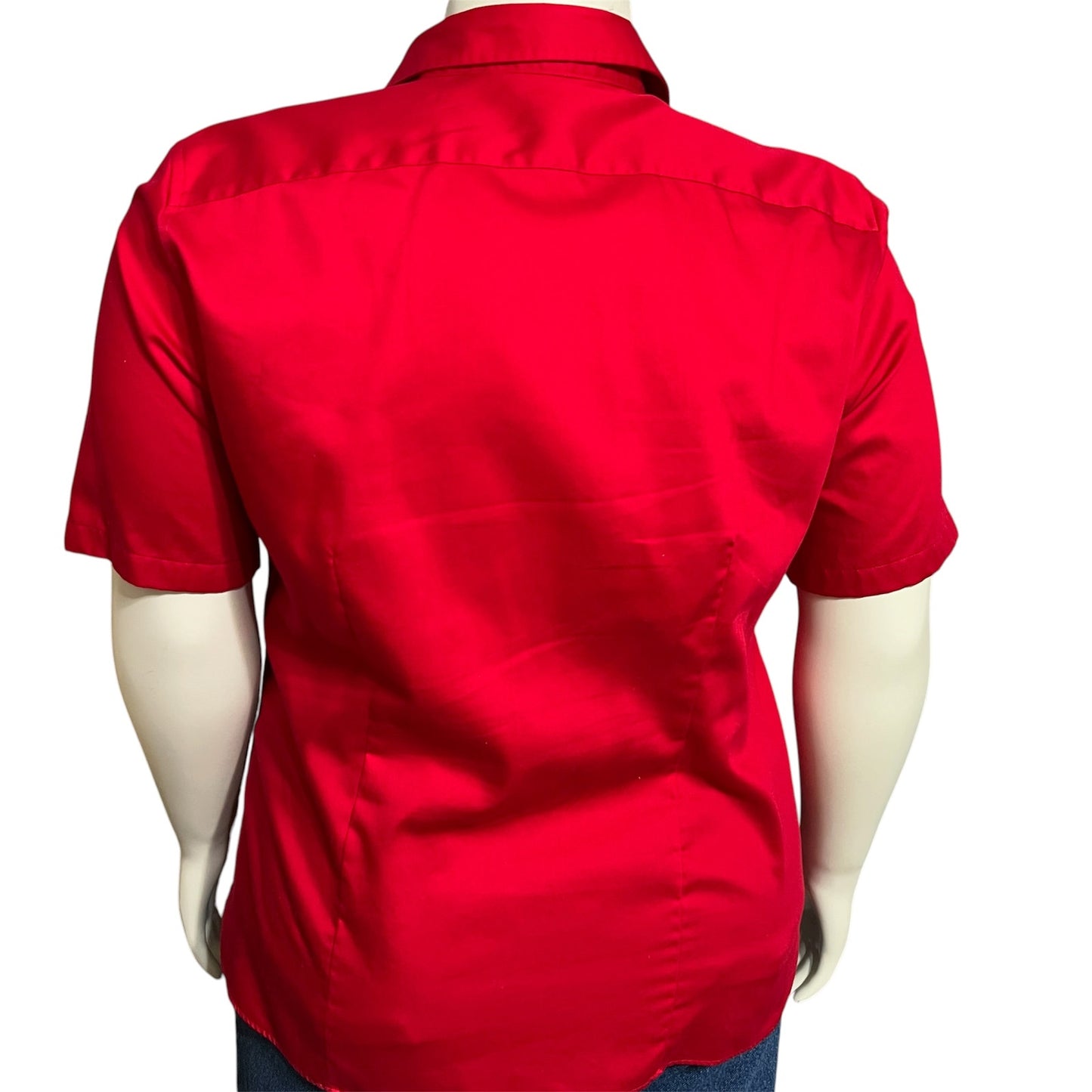 Lands End Cherry Red Cotton Womens Button Front Shirt Sz-Xl
