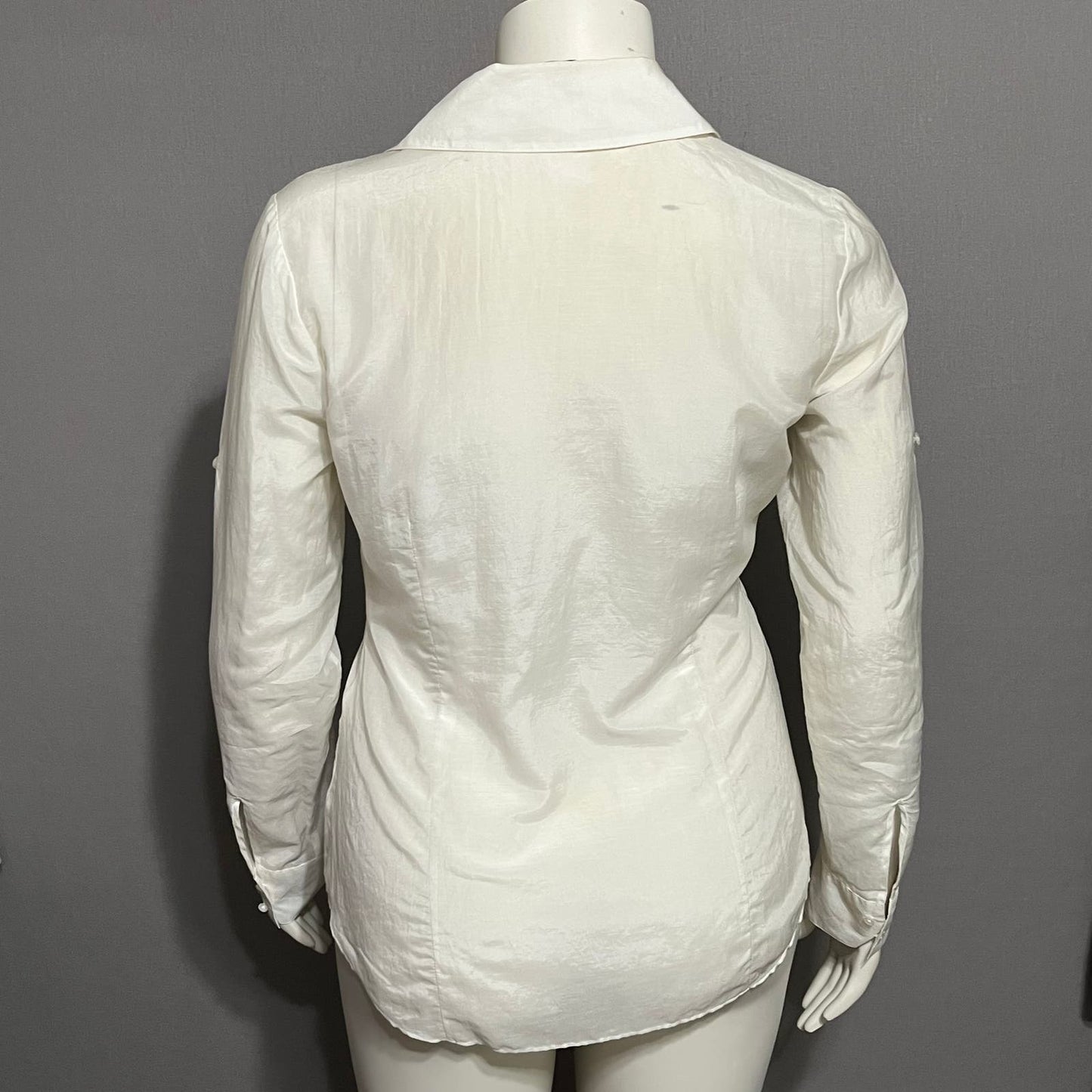 WHBM Cotton Silk Blend V-Neck Ruffle White Long Sleeve Blouse Sz-10