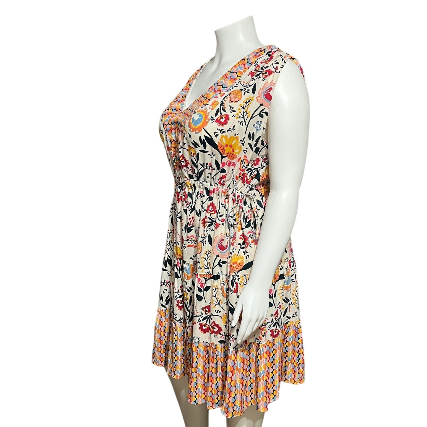Angie 100% Rayon Floral Sleeveless Drawstring Fit & Flare Sz-2X