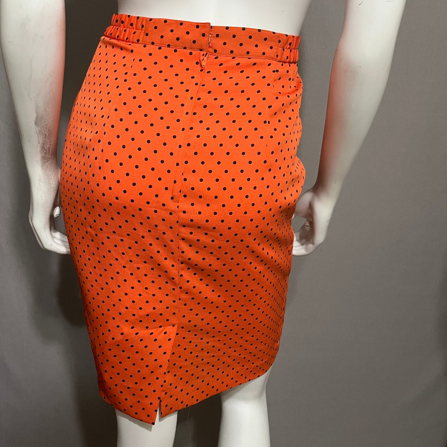 Orange With Black Polka Dot Pencil Skirt Sz-XS