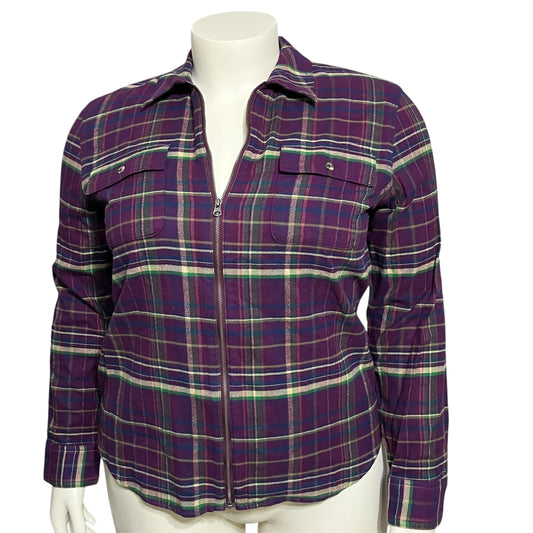 Chaps Purple Plaid Flannel Zip Up Shirt Sz-XL