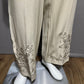 Rena Rowan Crème Silk Blend Embroidered Hem Trouser Pants Sz-6