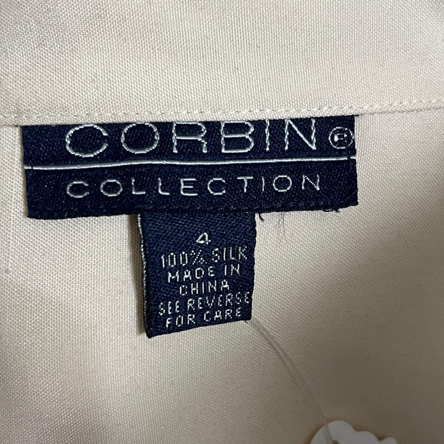 Corbin Collection 100% Silk Cream Button Front Casual Shirt Sz 4