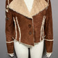 Candies Suede Embroidered Sleeve Faux Fur Cropped Jacket Sz-Lg/XL