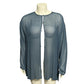 Eileen Fisher Teal 100% Silk Chiffon Sheer Button Front Blouse Sz-Large