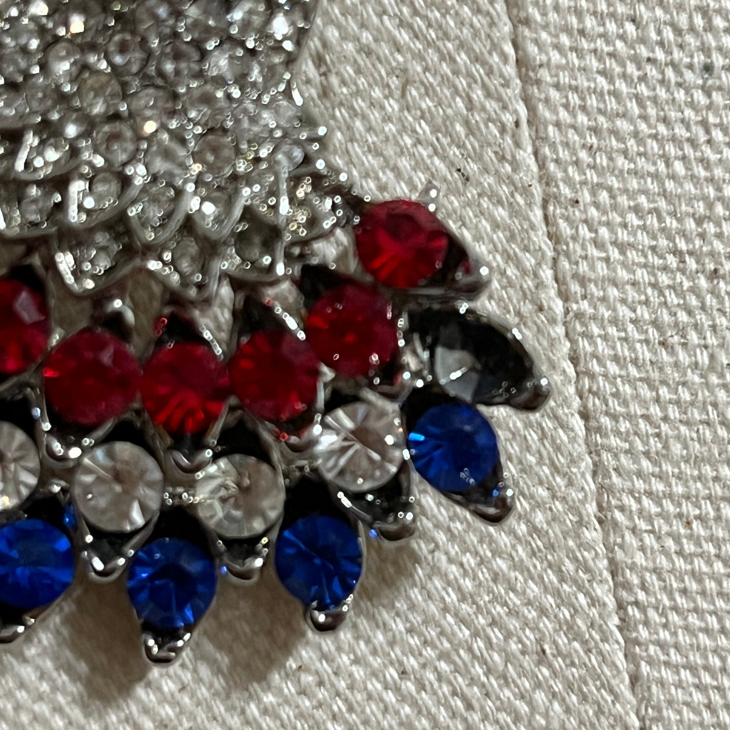 Eagle Patriotic Silver, Red, and Blue Crystal Brooch