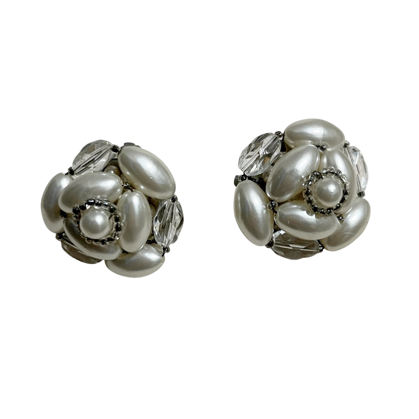 Vintage Made In Japan Silver Costume Pearl Earrings