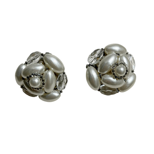 Vintage Made In Japan Silver Costume Pearl Earrings