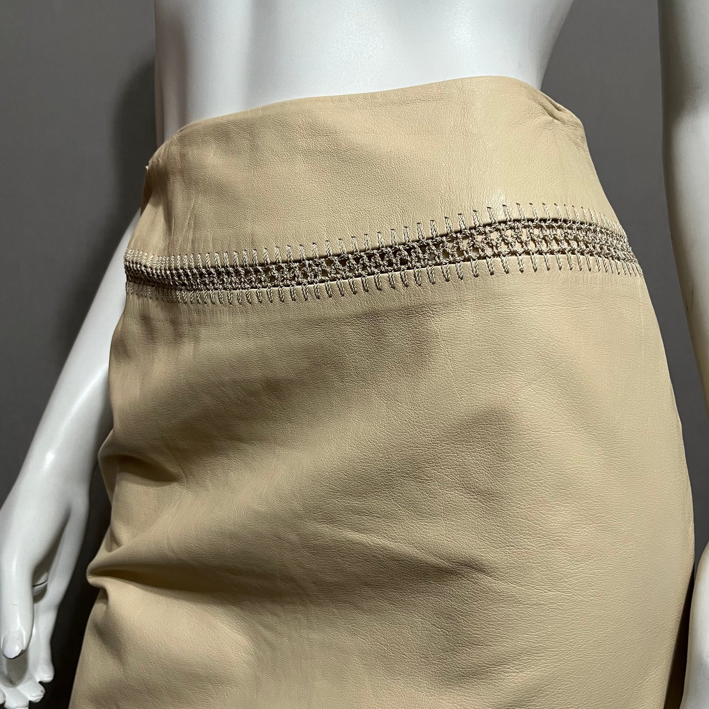 Anne Klein Cream Leather Skirt Sz-8