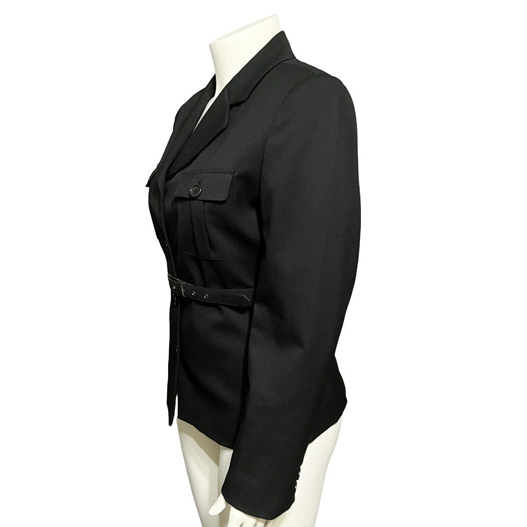 Vintage Lord & Taylor Black Wool Cargo Style With Belt Blazer Sz-12