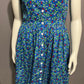 Vintage Floral Cherry Print Blue 100% Cotton Flare Dress Sz-Large