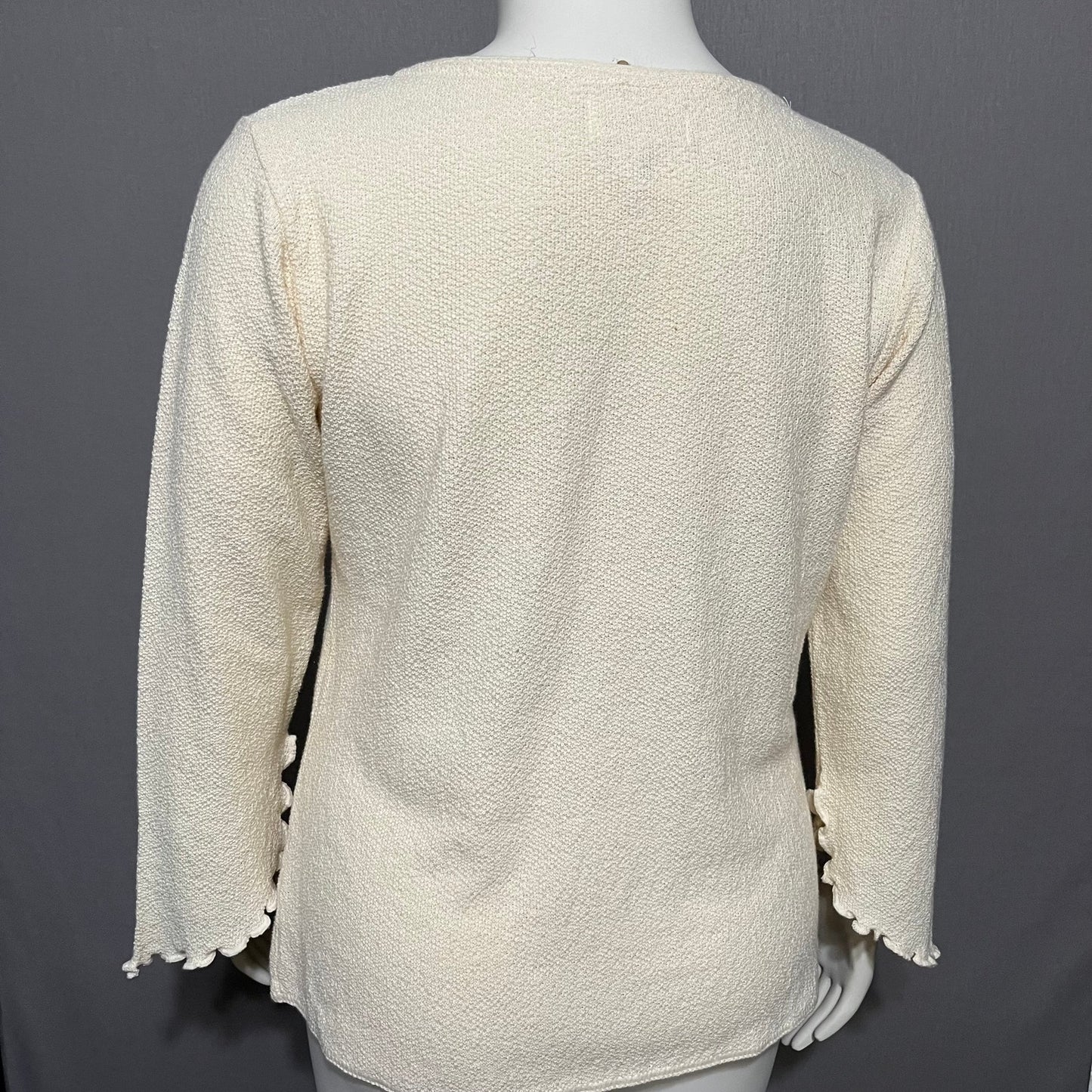 Pubenza Cream Textured Casual 100% Cotton Flared Sleeve Top Sz-Medium