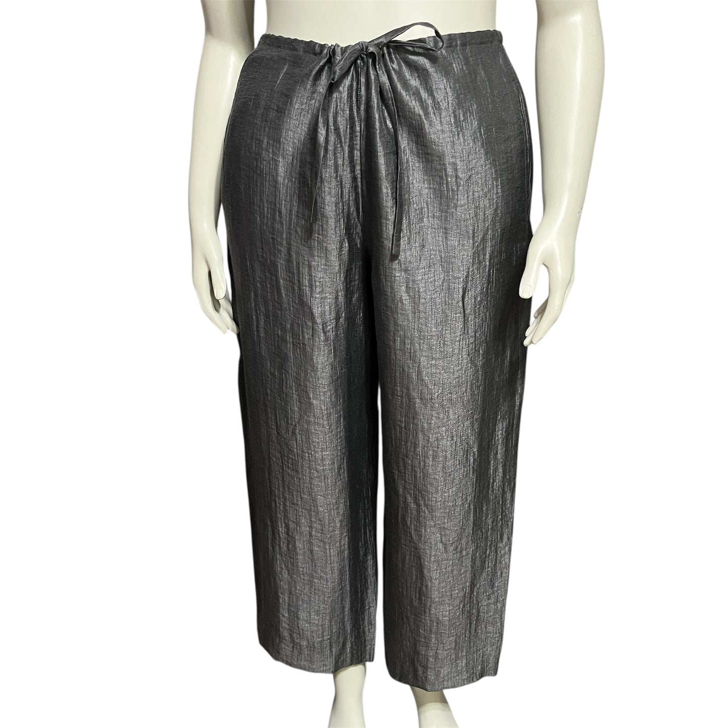 DKNY Silver Linen Blend Drawstring Dress Pants Sz-Large