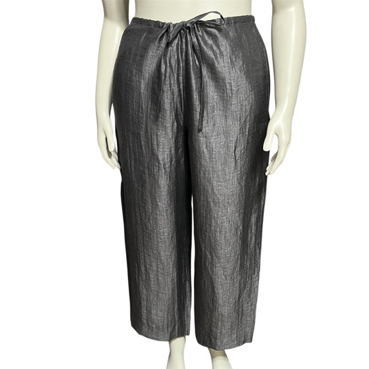 DKNY Silver Linen Blend Drawstring Dress Pants Sz-Large