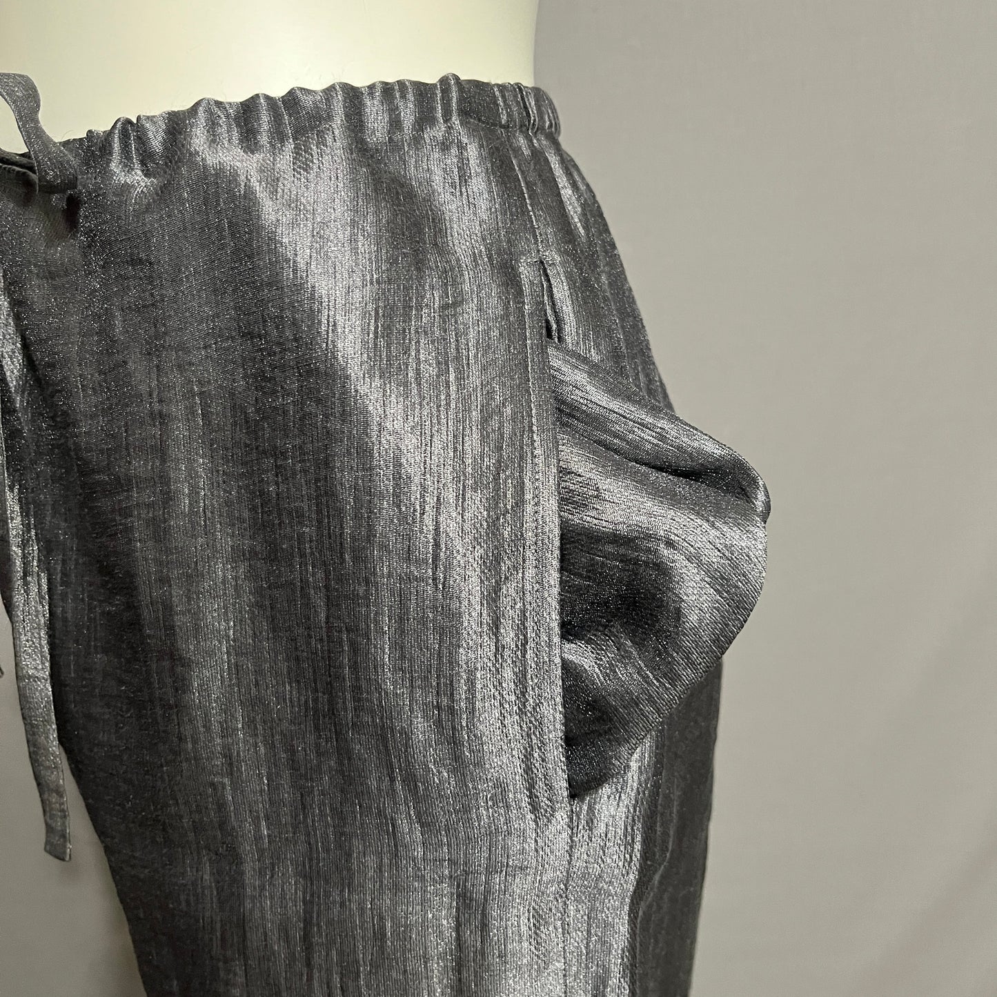 DKNY Silver Linen Blend Drawstring Dress Pants Sz-Large