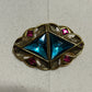 Vintage Gold Brooch with Blue and Pink Gems