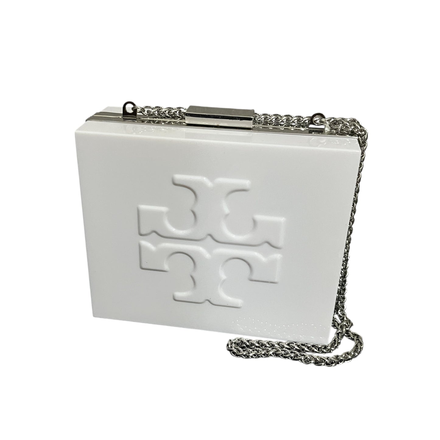 Tory Burch White Acrylic Silver Chain Evening Bag
