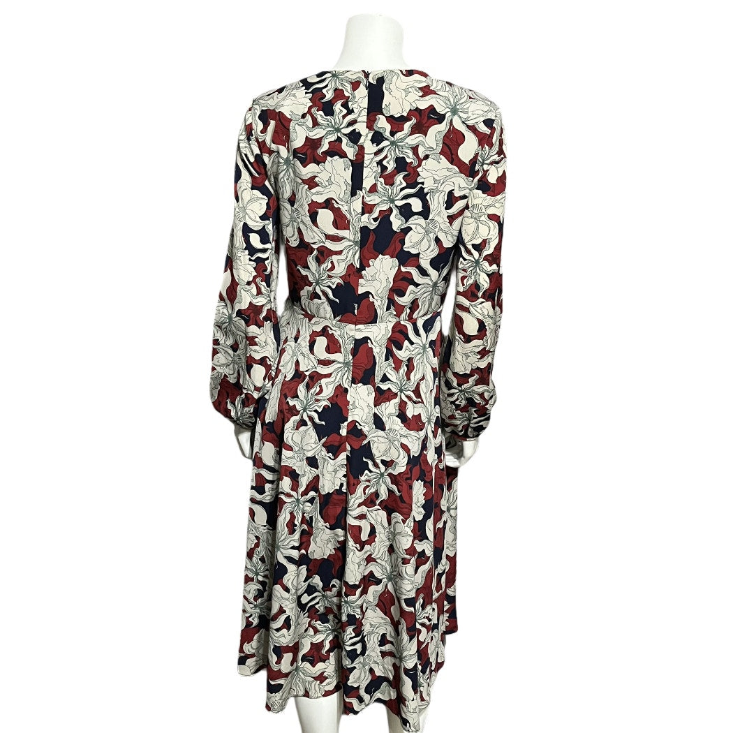 PinkyOtto Gray Maroon Navy Floral Leaf Long Sleeve Dress Sz-8