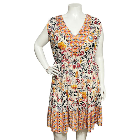 Angie 100% Rayon Floral Sleeveless Drawstring Fit & Flare Sz-2X