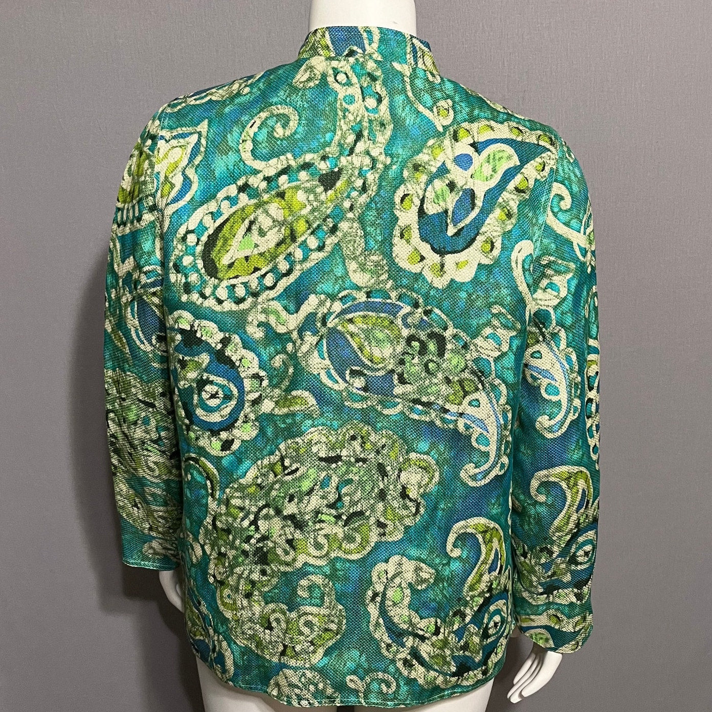 Laura Ashley Green Paisley Print Silk Linen Blend Lightweight Jacket Sz-Large