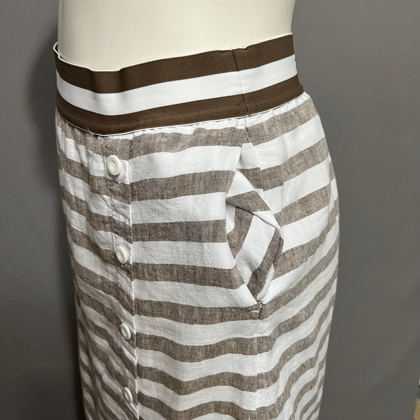 J.Jill Striped Elastic Waist 100% Linen Midi Skirt Sz-Medium Petite