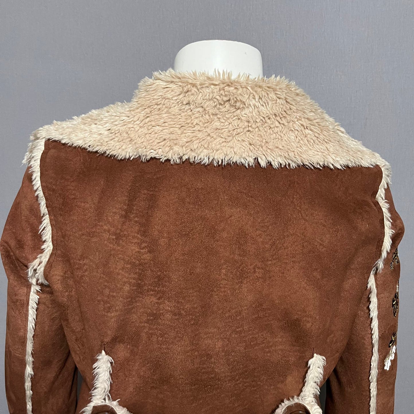 Candies Suede Embroidered Sleeve Faux Fur Cropped Jacket Sz-Lg/XL