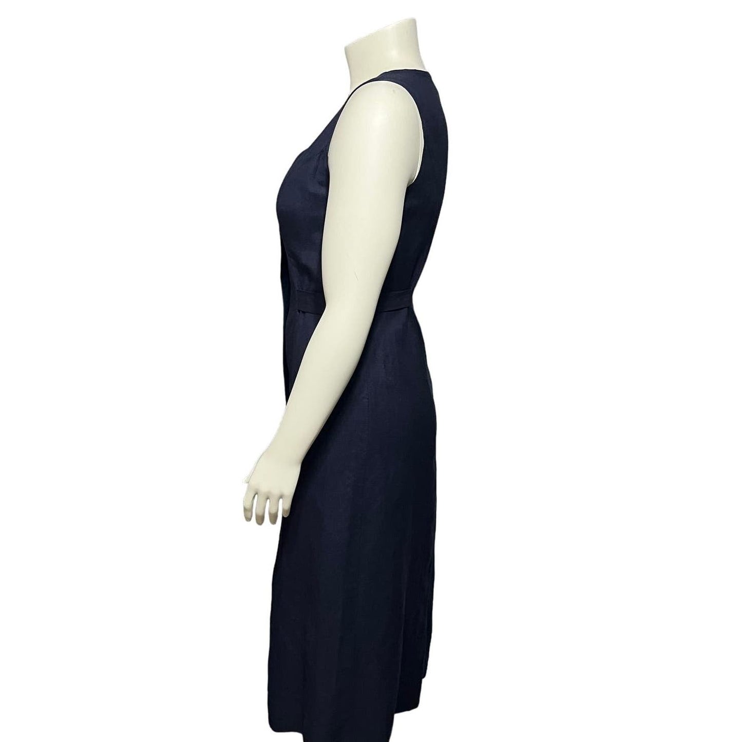 CH Signature Navy  Linen Cotton Maxi Sleeveless Button Front Dress Sz-Small