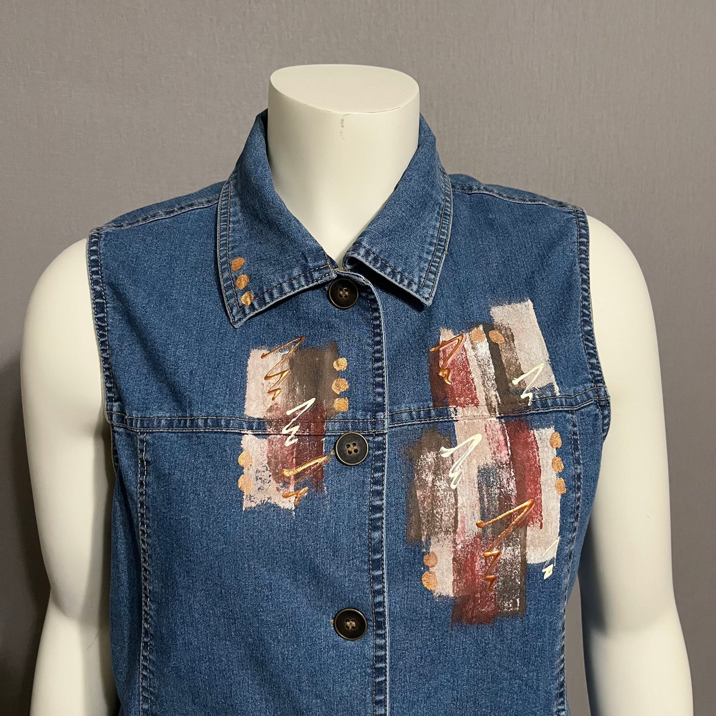 H&J Denim Cotton Painted Artsy Vest Sz-Large