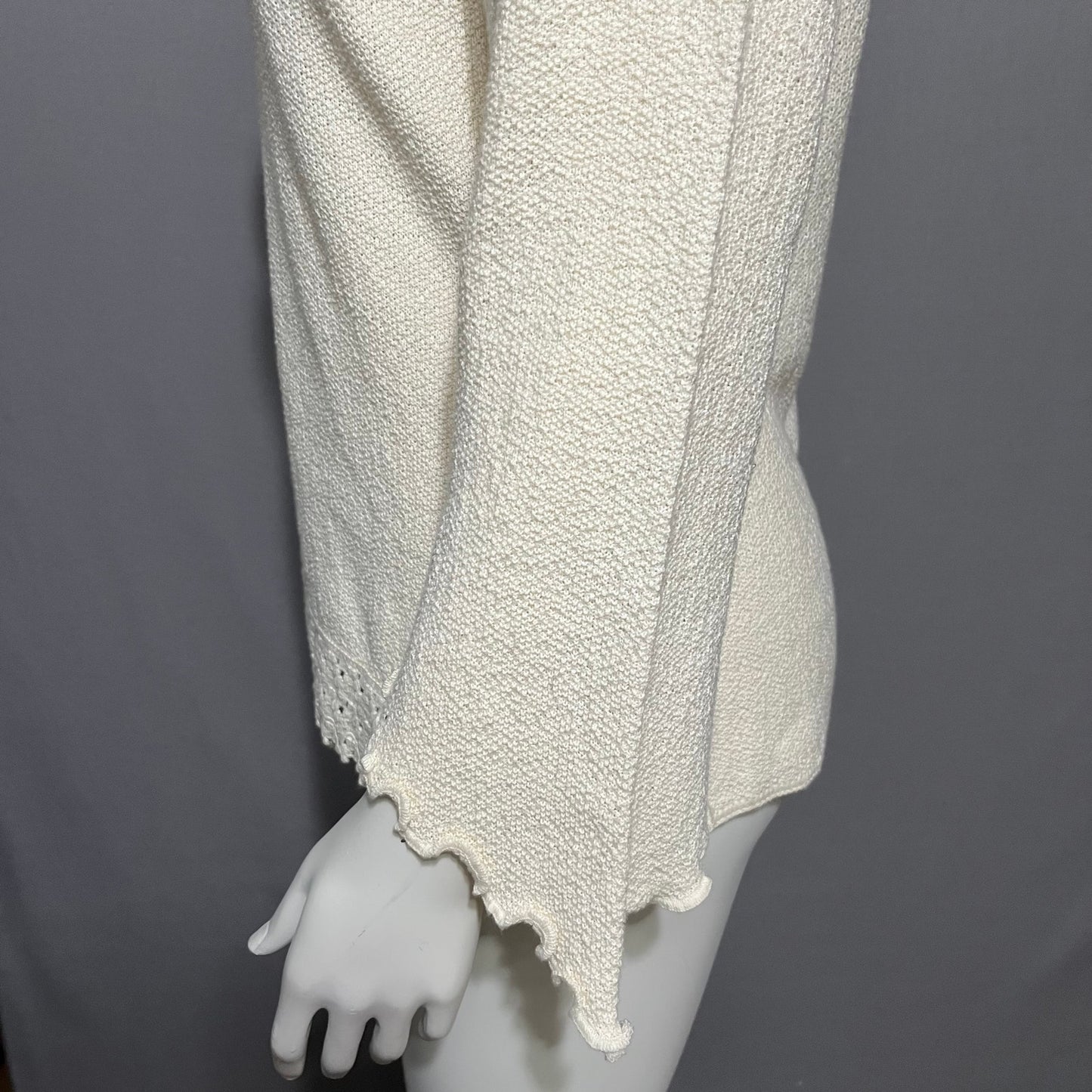 Pubenza Cream Textured Casual 100% Cotton Flared Sleeve Top Sz-Medium