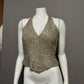 Carmen Marc Valvo Gold 100% Silk Beaded Halter Cocktail Top Sz-6