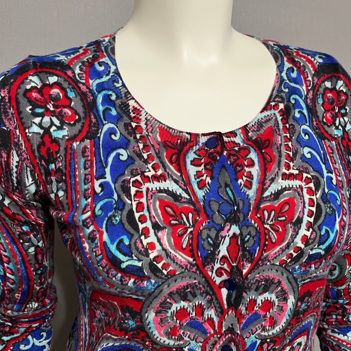 Talbots Women’s Cardigan 100% Merino Wool Paisley Print Sz-Medium