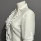 WHBM Cotton Silk Blend V-Neck Ruffle White Long Sleeve Blouse Sz-10