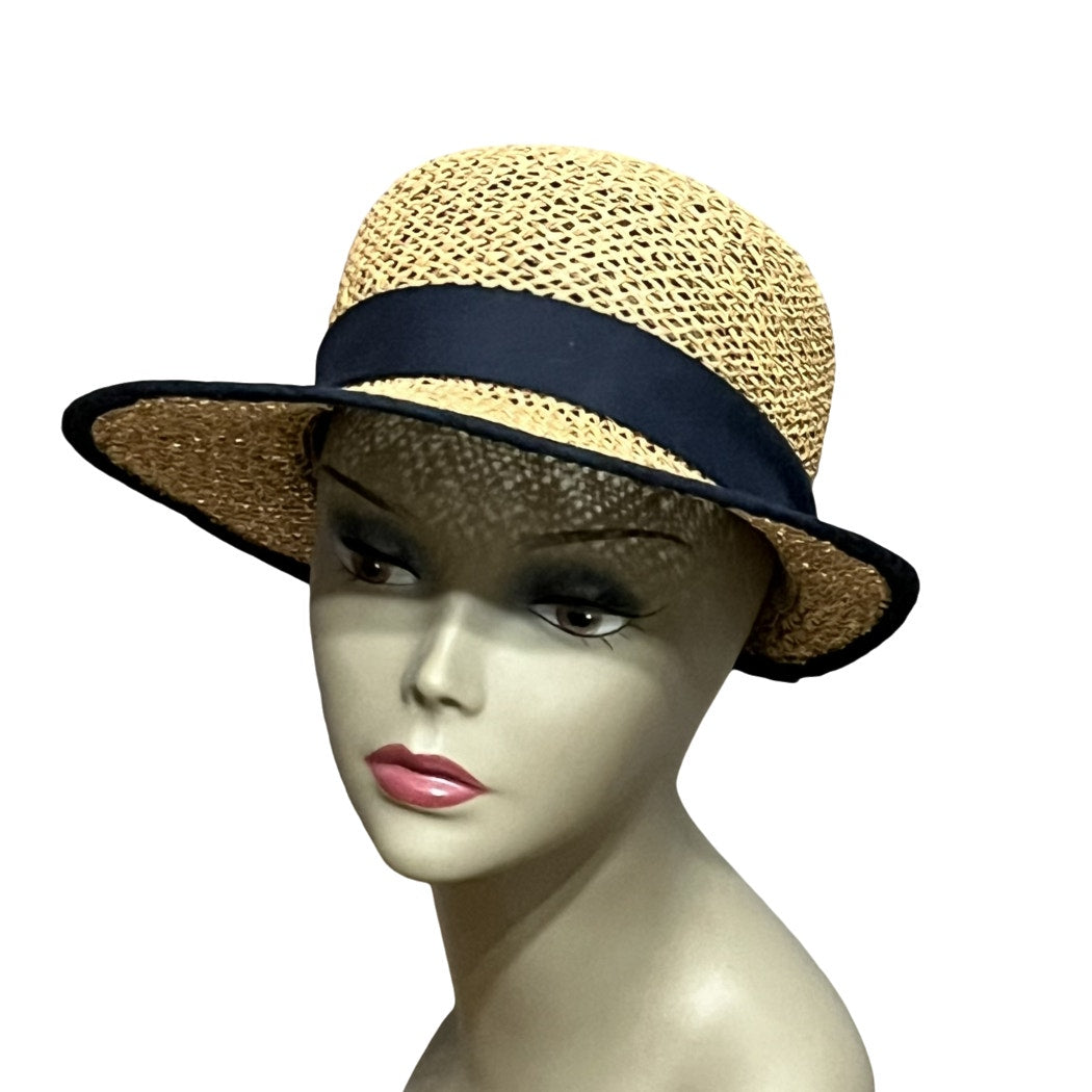 100% Straw Navy Bow Sun Hat