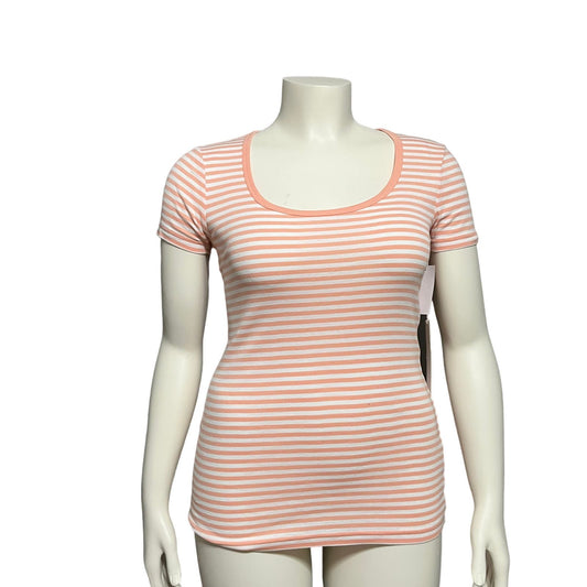 Caslon Peach Striped 100% Cotton Knit Short Sleeve Top Sz-Medium