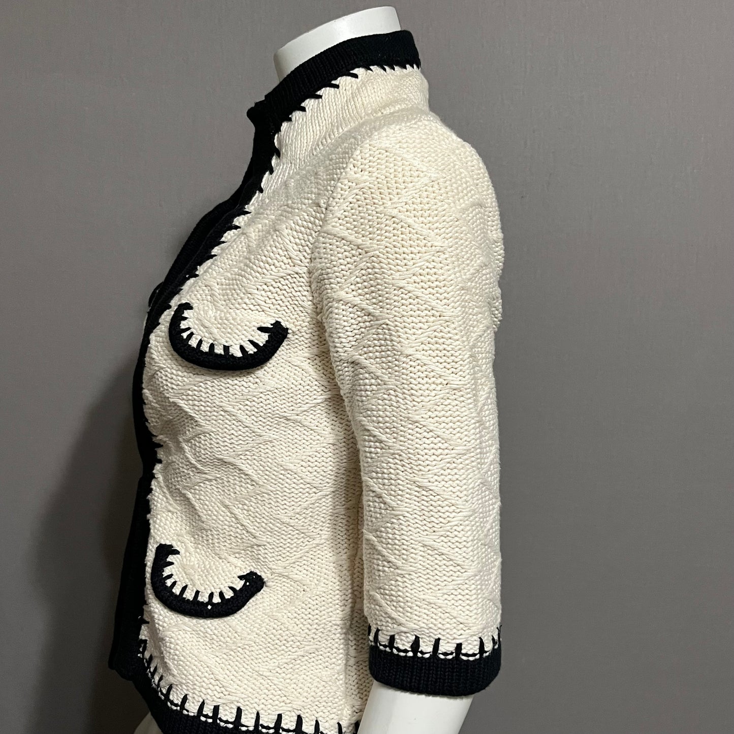 Cabi Textured Cream & Navy Sweater Sz-Small