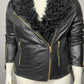 Wilsons Leather Lamb Fur Collar Genuine Leather Moto Jacket Sz-Xl