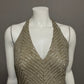 Carmen Marc Valvo Gold 100% Silk Beaded Halter Cocktail Top Sz-6