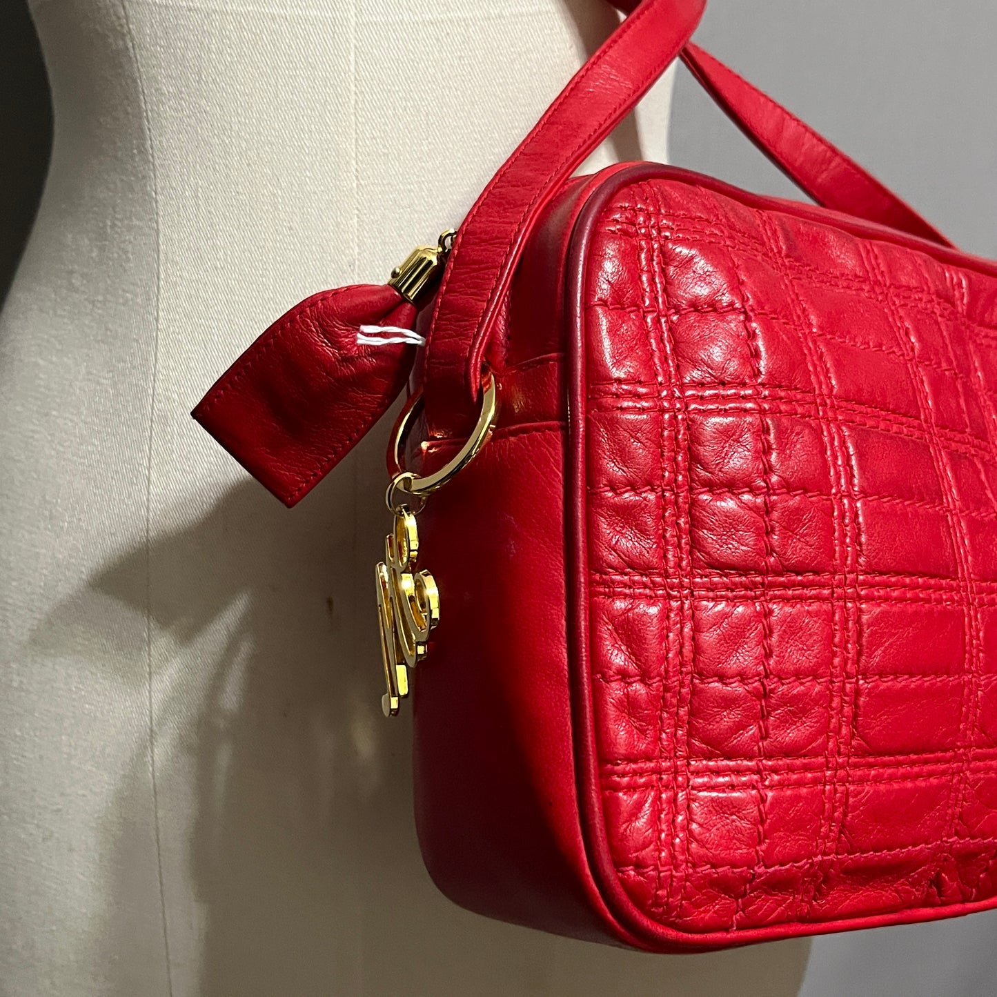 Mark Cross Red Leather Quilted Crossbody Handbag