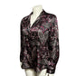 Notations Purple Satin Floral Print Long Sleeve Button Front Blouse Sz-Large