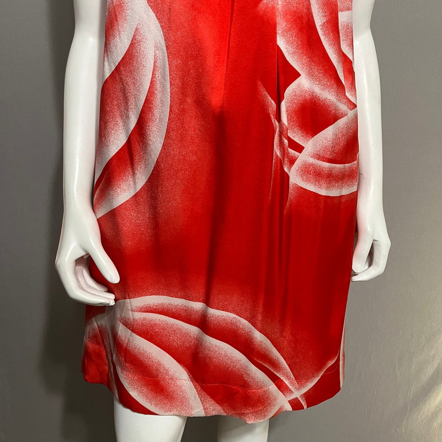 BCBG Maxazria One Shoulder 100% Silk Red Floral Dress Sz Large