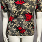 Susan Lawrence Cherry Red Floral Knit Romantic Short Sleeve Top Sz-Medium