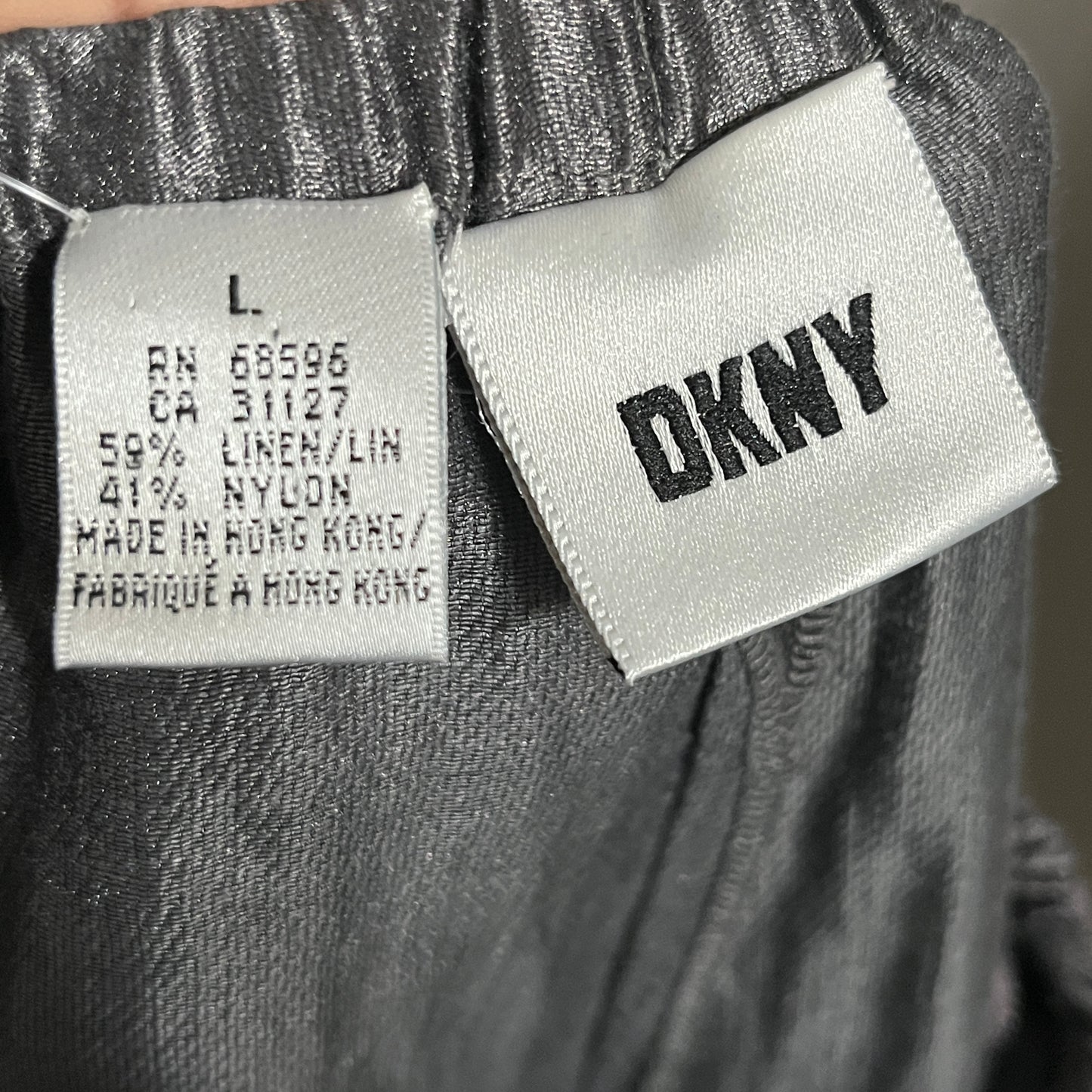 DKNY Silver Linen Blend Drawstring Dress Pants Sz-Large