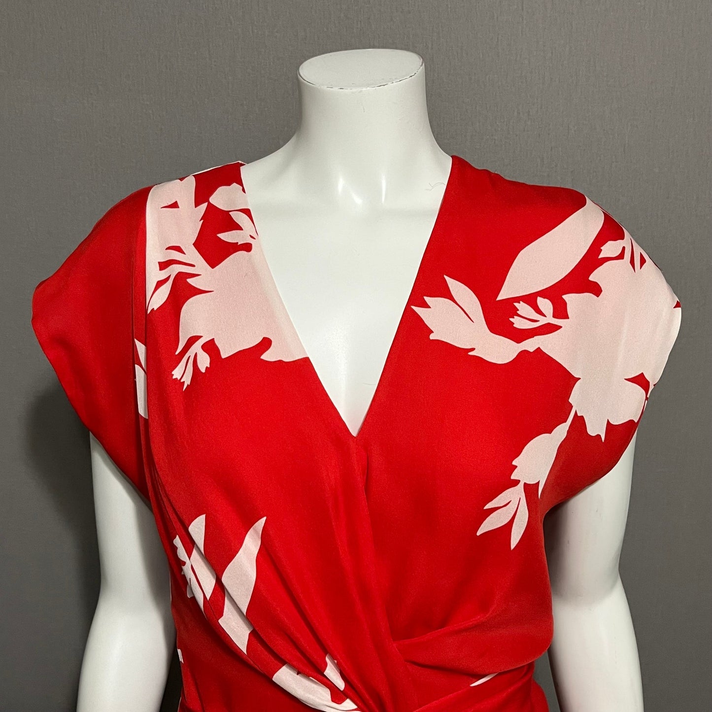 Joie Cherry Red  & Floral Lightweight Flirty Silk Blouse Sz-Small