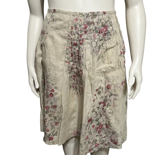Blue Willis 100% Linen Floral Flare Pleated Skirt Sz-Medium