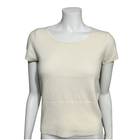Talbots Cream 100% Cashmere Short Sleeve Lightweight Sweater Sz-Small Petite