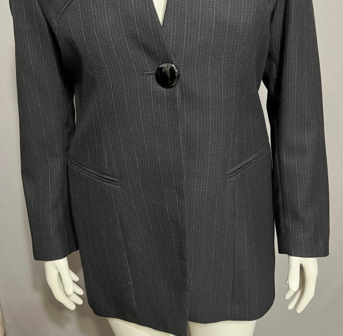 Andrea Palladio Black Striped 100% Wool Italy Made Blazer Sz-10