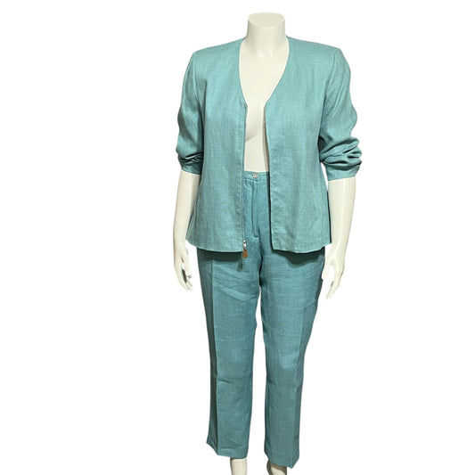 Doncaster Mint Women’s Green 100% Linen 2 Pc Pant Suit-LARGE